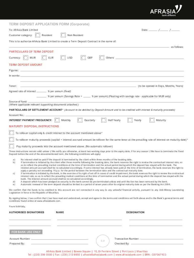 Fillable Online Afrasiacurrencyfixeddepositapplicationform(corporate)EN Fax Email
