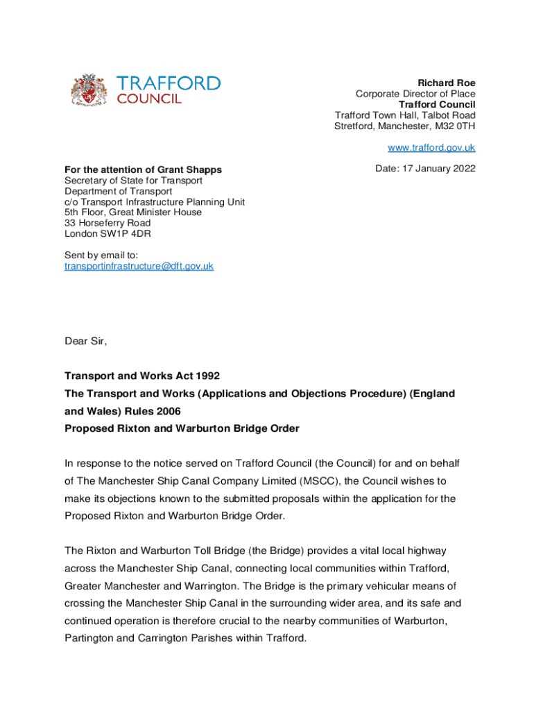 Fillable Online 6traffordcouncilletterofobjectiontotheorder