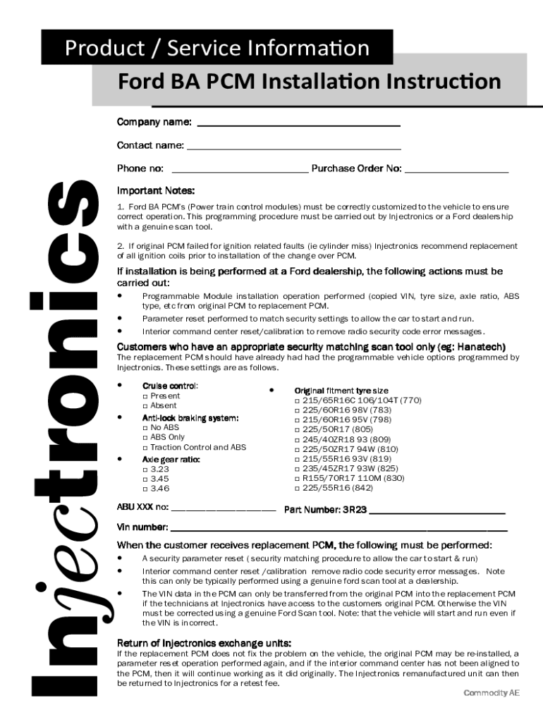 Fillable Online PCM could not be detected via VIN or Calibration ID Fax