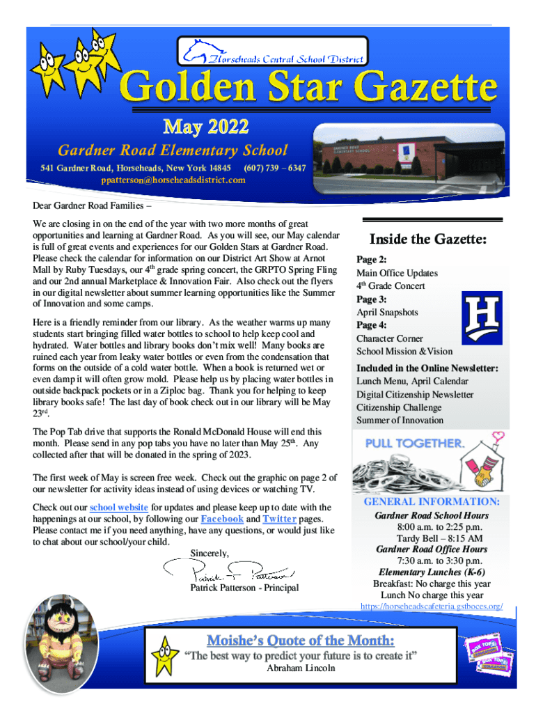 Fillable Online Gardner Road Elementary School Horseheads Fax Email Print pdfFiller