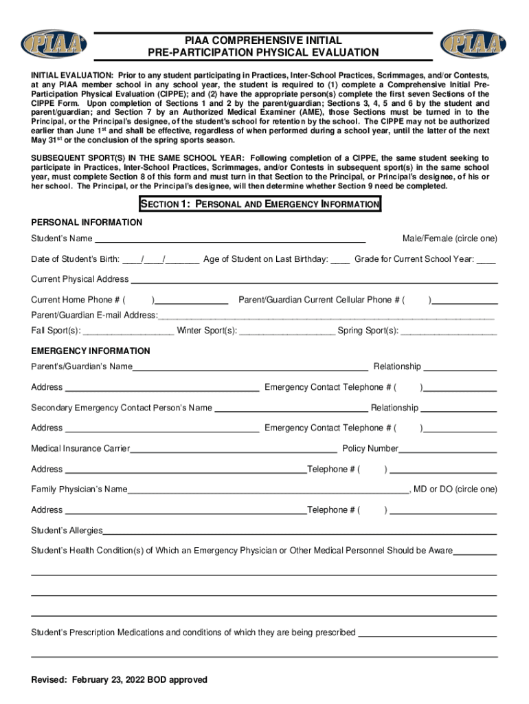 Fillable Online PIAA Physical Form (Sections 16) Fax Email Print