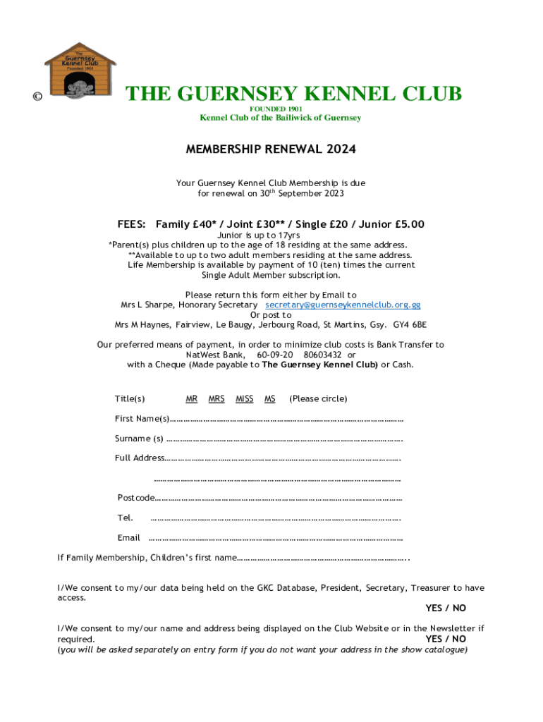 Fillable Online The GUERNSEY KENNEL CLUB SHOW ENTRY FORM Fax Email Print - pdfFiller