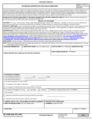 DD Form 2828, "PHYSICIAN CERTIFICATE FOR CHILD ...