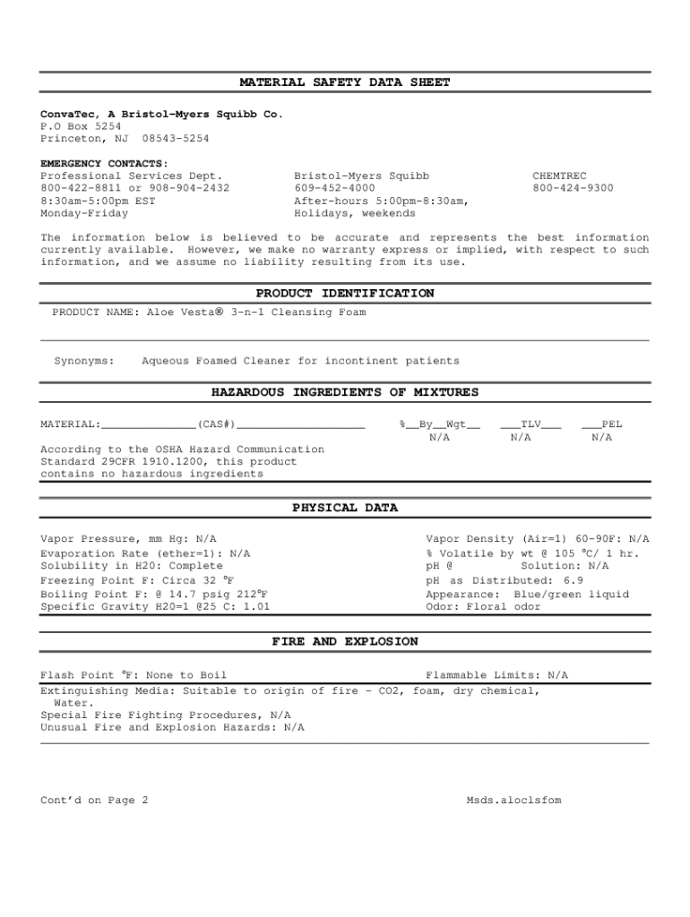 Fillable Online the Bristol Myers Squibb Safety Data Sheet (SDS