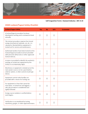 Self-Inspection Form, General Industry OSHA Lockout Tagout Safety Checklist