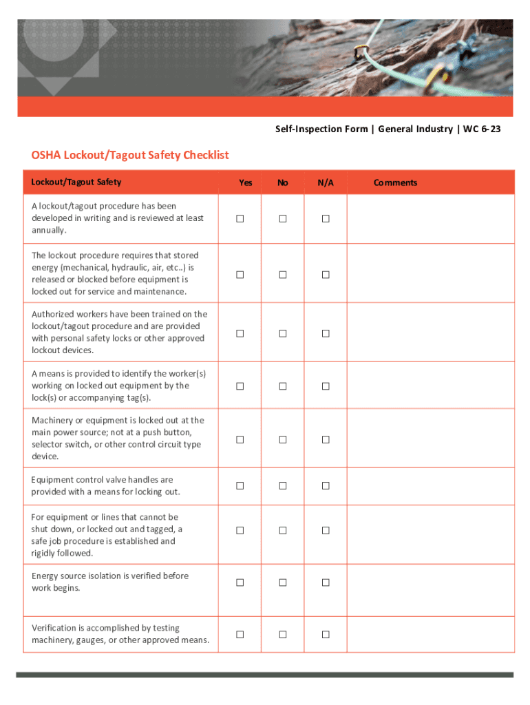 Self-Inspection Form, General Industry OSHA Lockout Tagout Safety ...