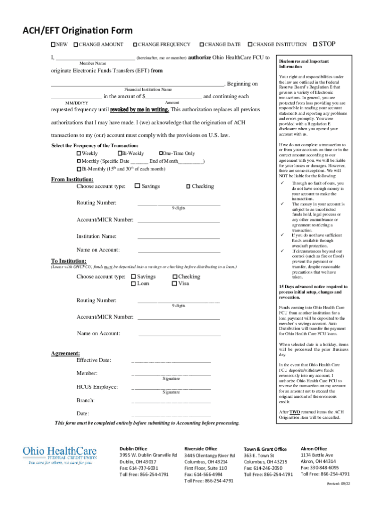 Fillable Online Ohio Healthcare ACH/EFT Origination Form Fax Email ...