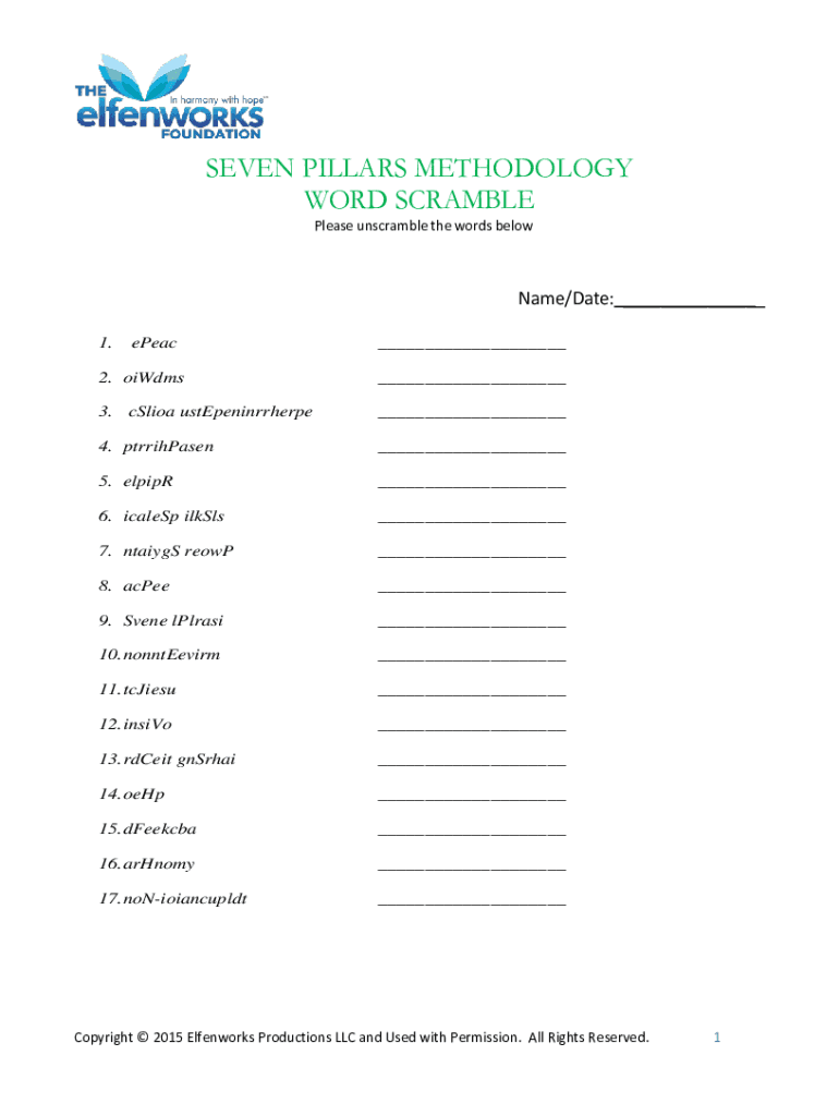 Fillable Online SEVEN PILLARS METHODOLOGY WORD SCRAMBLE Fax Email Print pdfFiller