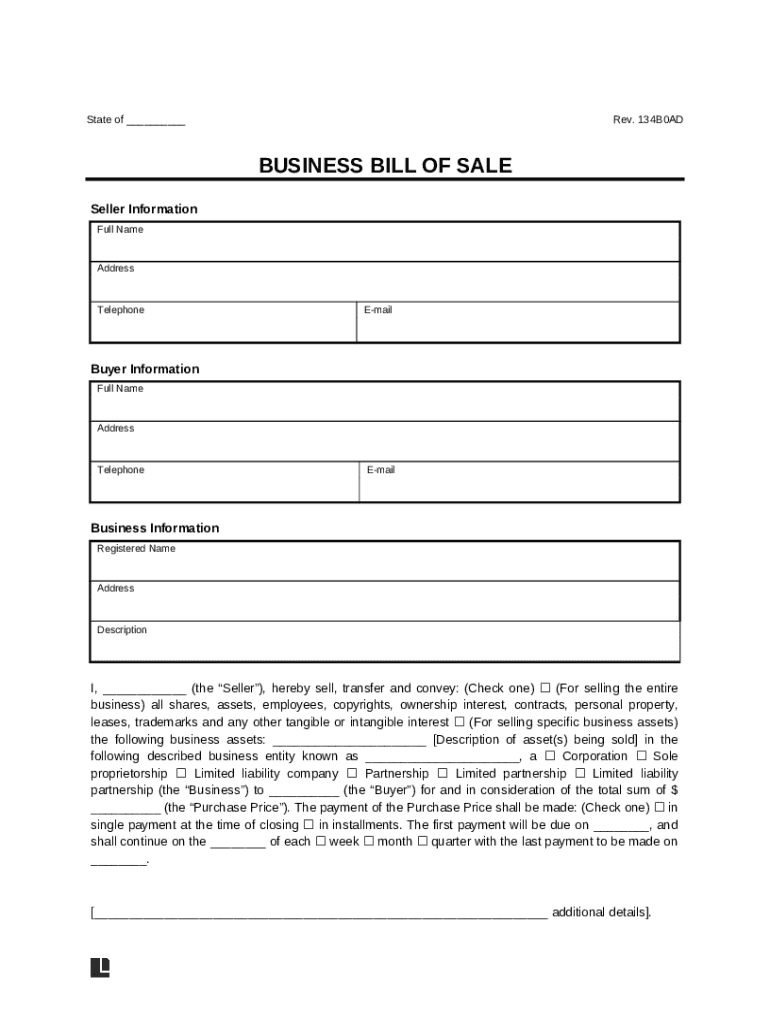 Business Bill of Sale Preview on Page 1