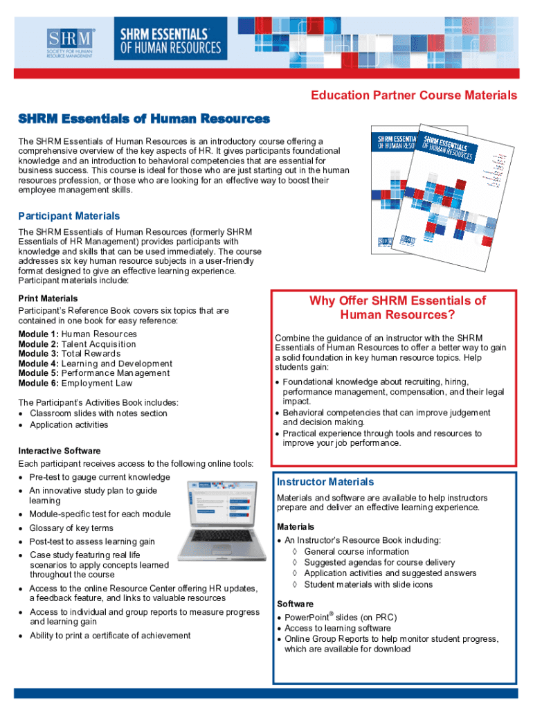 Fillable online shrm essentials of human resources certificate fax