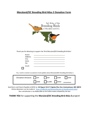 Maryland/DC Breeding Bird Atlas 3 Donation Form