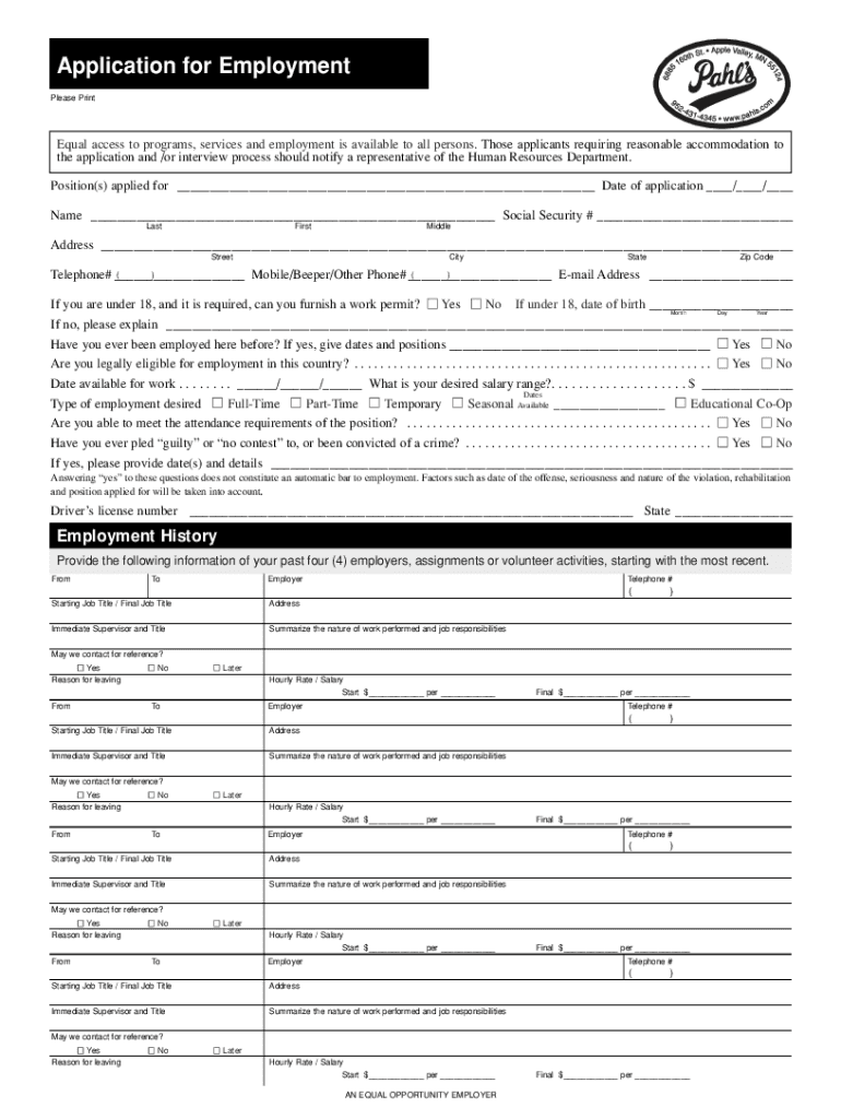 Fillable Online CITY OF HARTSELLE Application for Employment Fax Email