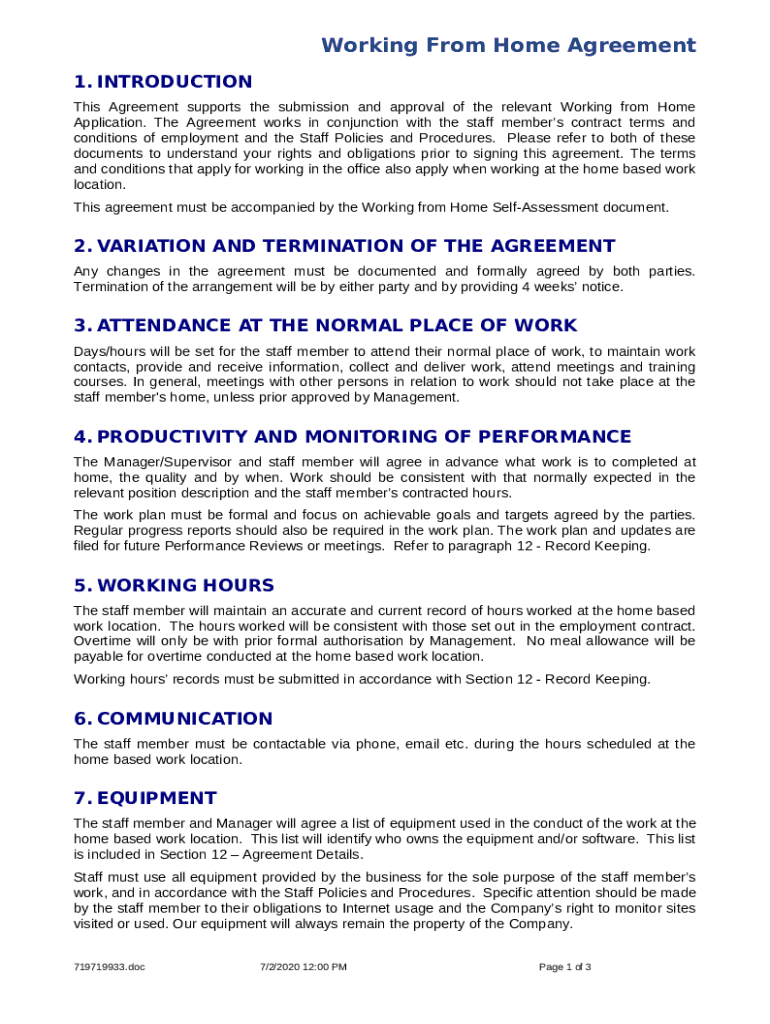 What Is a Remote Work Agreement / Contract? Doc Template pdfFiller