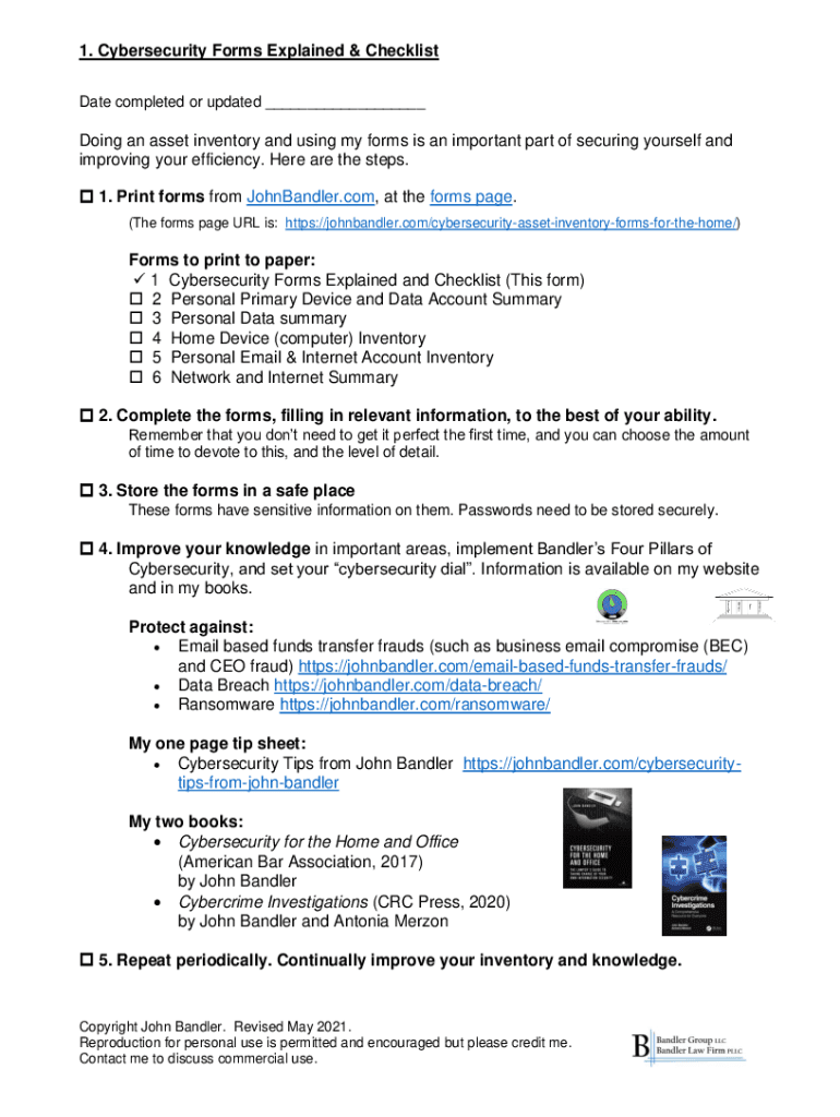 Fillable Online 1. Cybersecurity Forms Explained & Checklist - John ...