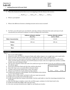 Experiment 6 Report Sheet CaCO3(s) + 2 NaCl(aq) CaCl2 ...