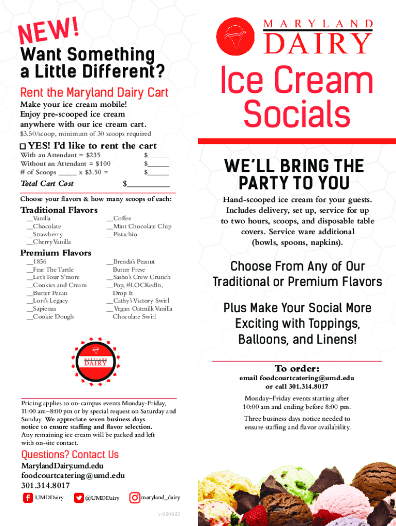Fillable online maryland dairy ice cream socials umd dining services
