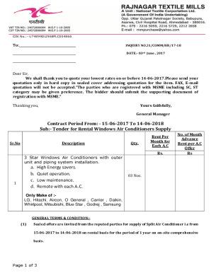 Tender for Rental Windows Air Conditioners Supply