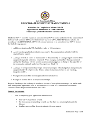 Form DSP-74 Application for Amendment of a DSP-73 License