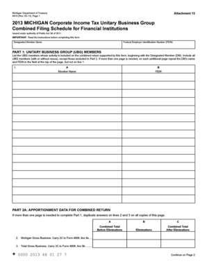 Michigan Corporate Income Tax Unitary Business Group Combined Filing Schedule