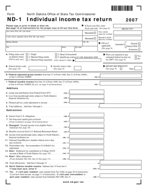 North Dakota Individual Income Tax Return 2007