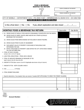 Monthly Food & Beverage Tax Return
