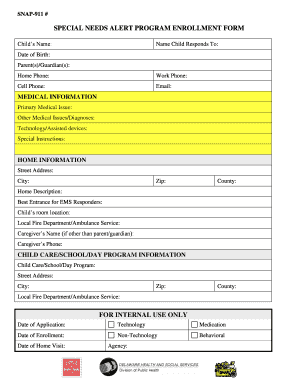 Delaware Special Needs Alert Program Enrollment Form