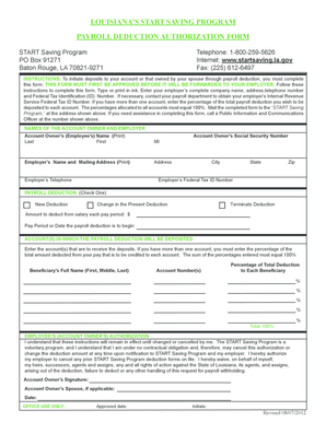 Louisiana Start Saving Program Payroll Deduction Authorization
