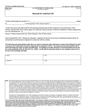 USDA Release by Contractor Form