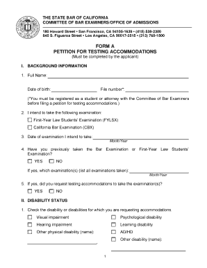 California Bar Exam Petition for Testing Accommodations