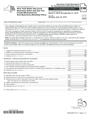 New York Quarterly Sales and Use Tax Credit Worksheet