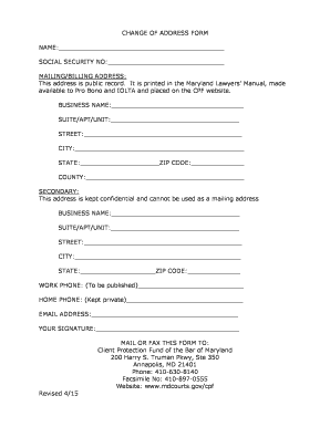 Maryland Change of Address Form