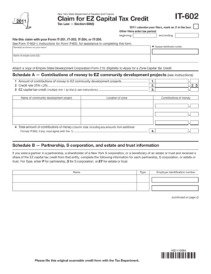 New York EZ Capital Tax Credit Claim Form IT-602