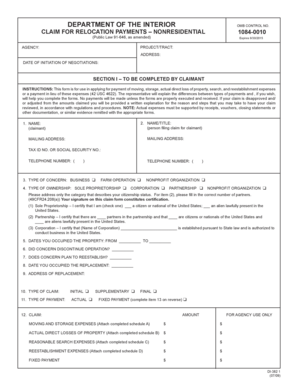 Claim for Relocation Payments – Nonresidential
