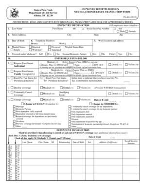 NYS Health Insurance Transaction Form PS-404
