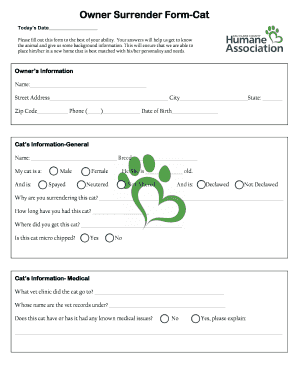 Cat Surrender Form