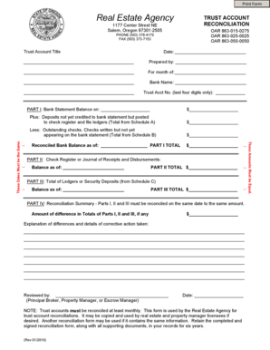 Oregon Real Estate Trust Account Reconciliation Form