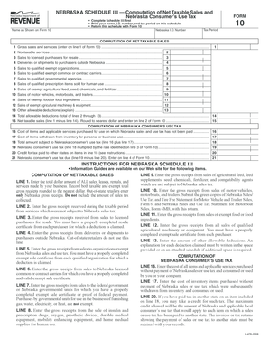 Nebraska Schedule III - Net Taxable Sales and Use Tax Form