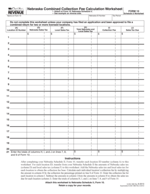 Nebraska Combined Collection Fee Calculation Worksheet