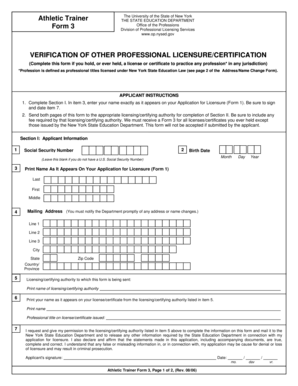 New York Athletic Trainer Licensure Verification Form