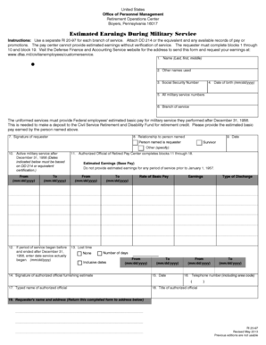 Estimated Earnings During Military Service Form