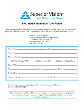 Provider Nomination Form