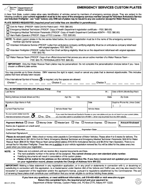 New York Emergency Services Custom Plates Application
