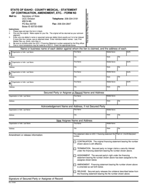 Idaho UCC-3 Continuation Form