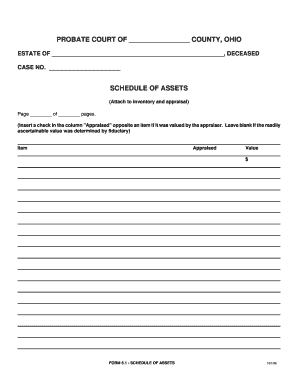 Ohio Probate Court Schedule of Assets
