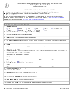 Massachusetts Online PMP Enrollment Form for Prescriber