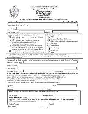 Massachusetts Workers' Compensation Insurance Affidavit