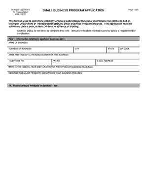 Michigan Small Business Program Application