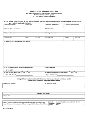 Michigan Employee's Workers' Compensation Claim Form