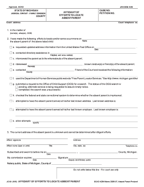 Affidavit of Efforts to Locate Absent Parent