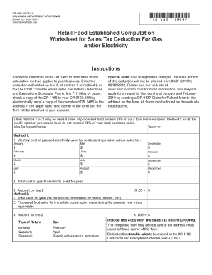 Colorado DR 1465 Sales Tax Deduction Worksheet